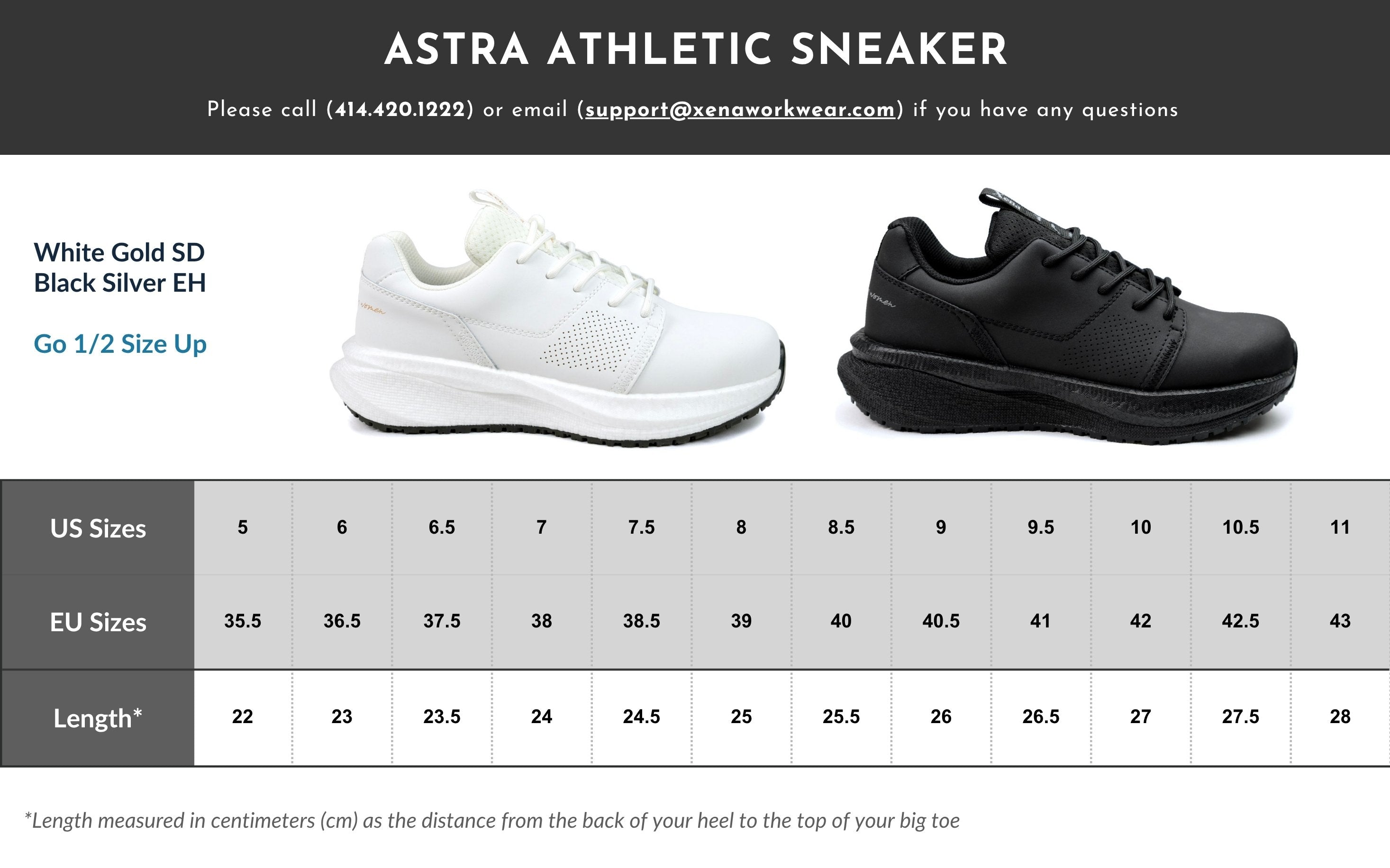 Xena Workwear Astra size chart - womens composite toe safety boots sizing guide