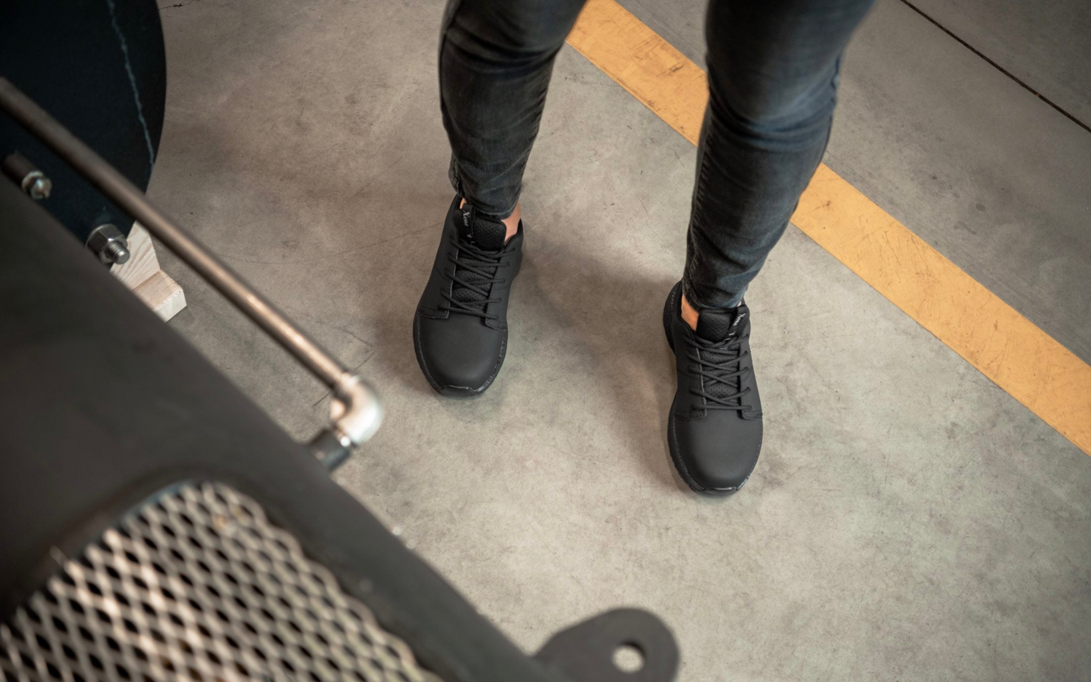 Astra Athletic Safety Sneaker for Women • Nonslip SRO, Puncture Resistant PR, Electrical Hazard EH • Black Silver Action Leather