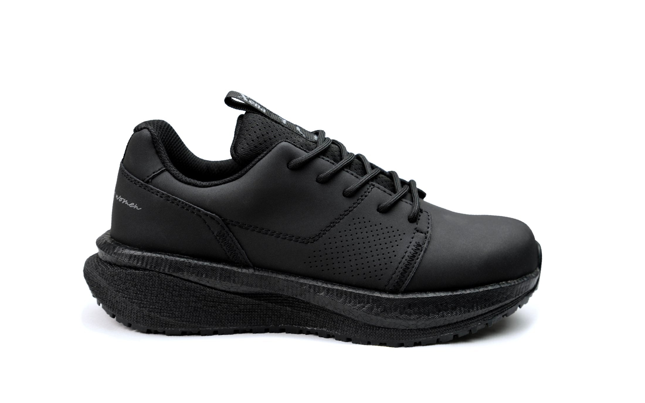 Astra Women's Athletic Work Sneaker • Nonslip SRO, Puncture Resistant PR, Electrical Hazard EH • Black Silver Action Leather