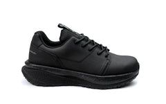 Astra Athletic Safety Shoe for Women — Black Silver · primary studio side profile · ASTM F2413 Certified