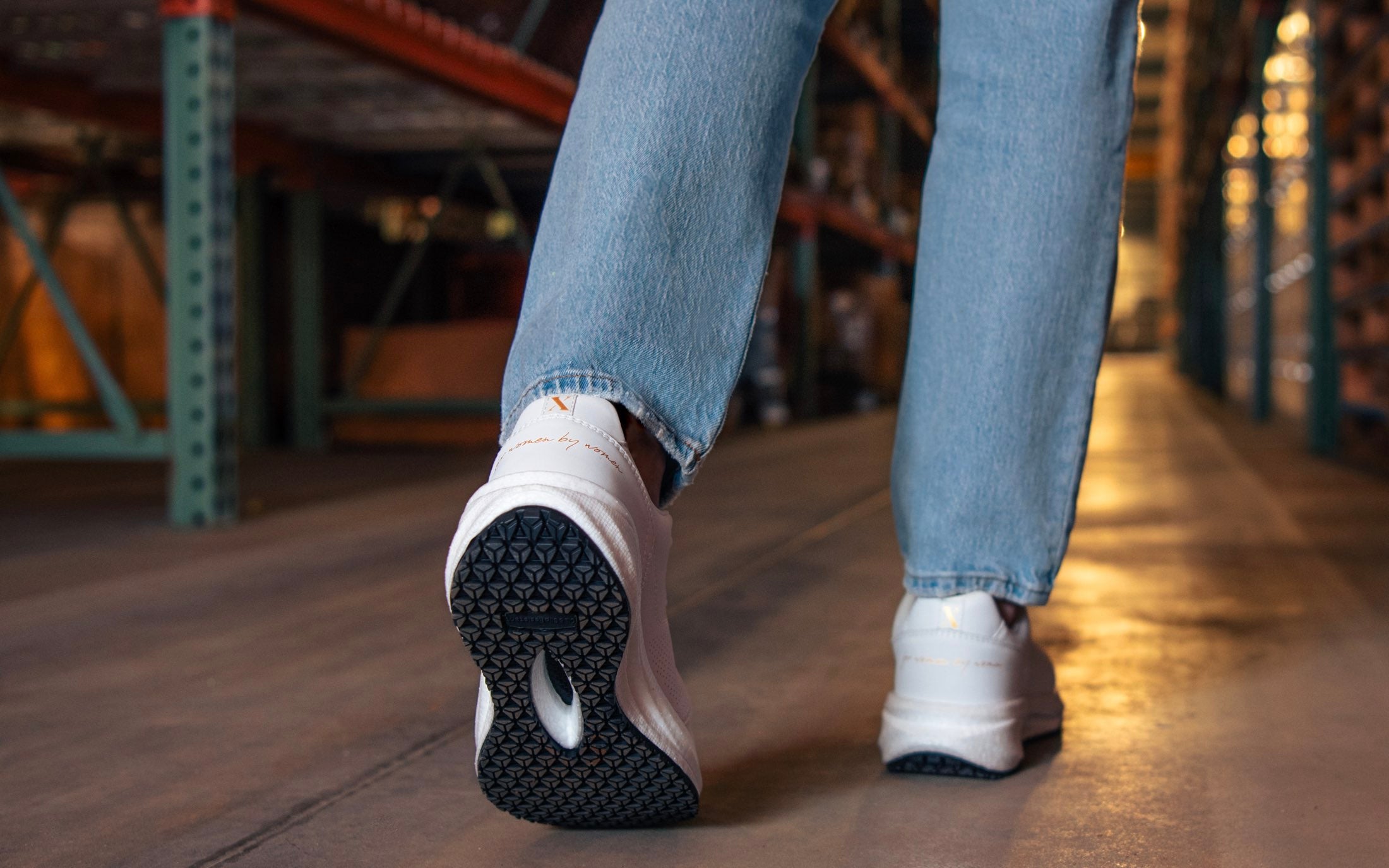 Astra Women's Athletic Safety Sneaker • Nonslip SRO, Puncture Resistant PR, Static Dissipative • White Gold Action Leather