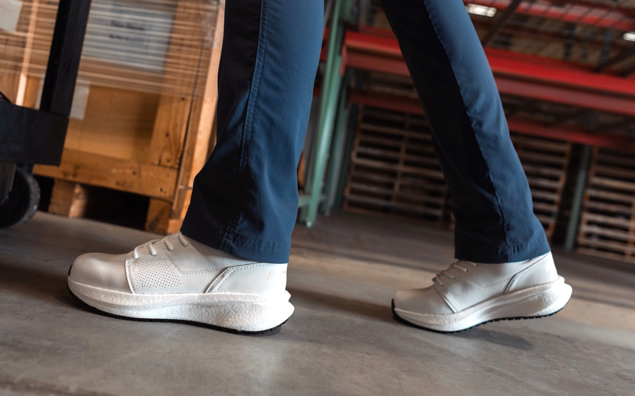 Astra Women's Athletic Safety Shoe • Nonslip SRO, Puncture Resistant PR, Static Dissipative • White Gold Action Leather