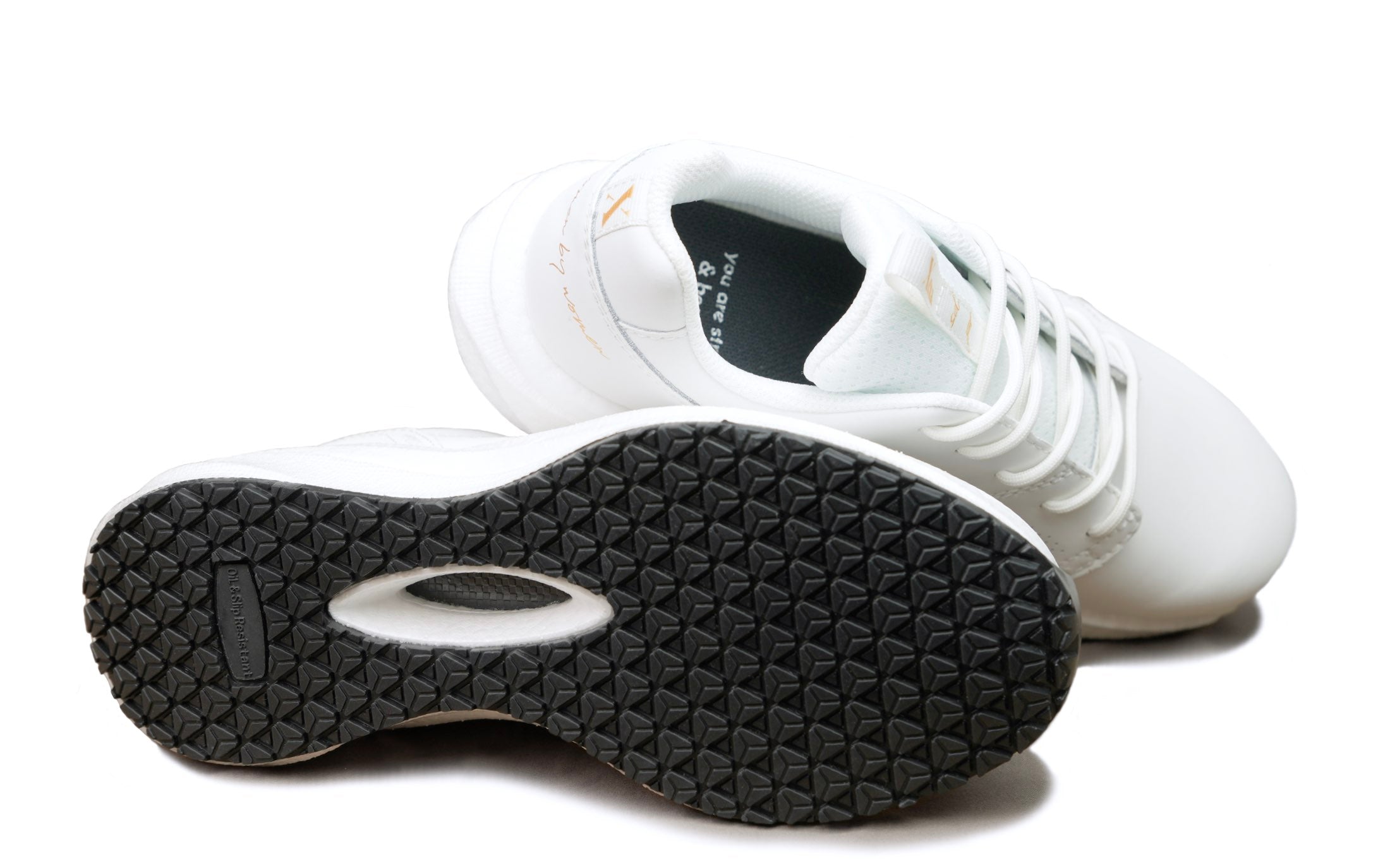 Astra Women's Athletic Work Shoe • Nonslip SRO, Puncture Resistant PR, Static Dissipative • White Gold Action Leather