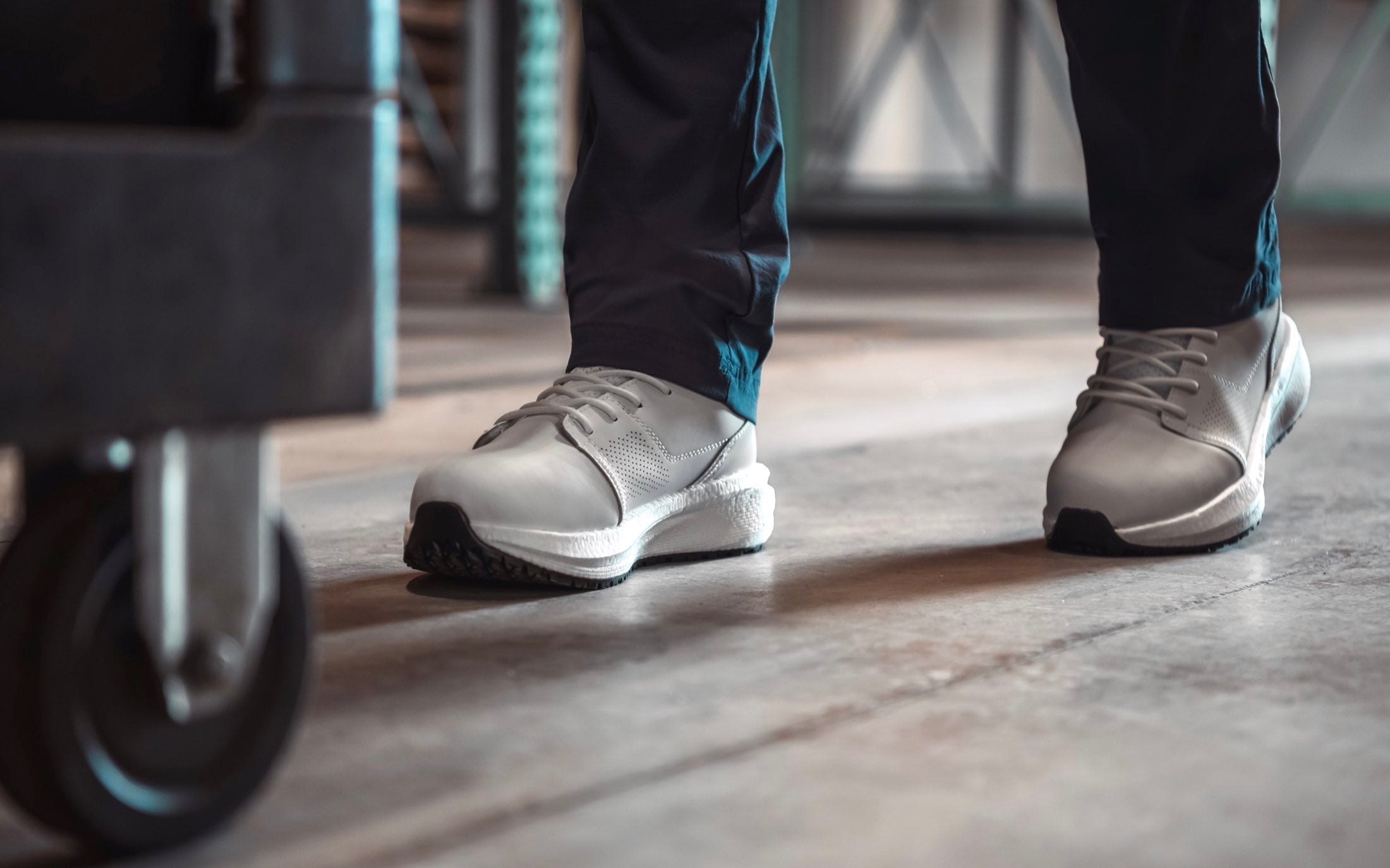 Astra Women's Athletic Safety Shoe • Nonslip SRO, Puncture Resistant PR, Static Dissipative • White Gold Action Leather