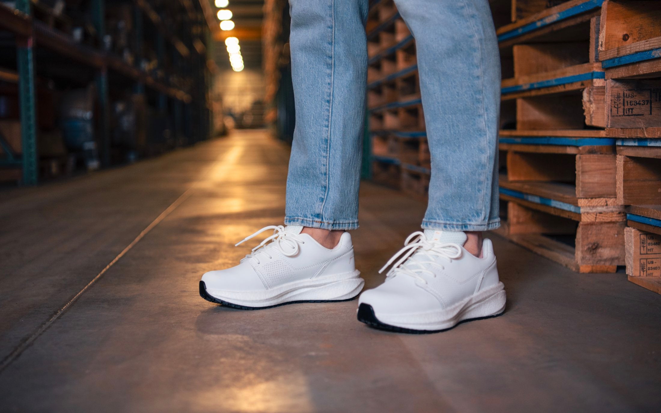 Astra Women's Athletic Safety Sneaker • Nonslip SRO, Puncture Resistant PR, Static Dissipative • White Gold Action Leather