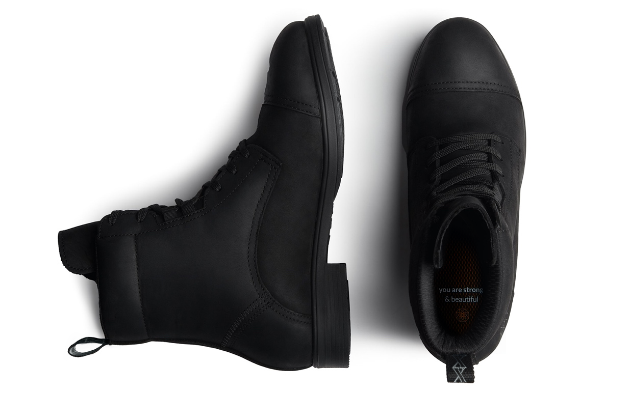 Inertia Electrical Hazard EH Certified Steel Toe Women's Lace Up Boot | Waterproof & Durable Leather | Buff Matte Black Color | Xena Workwear