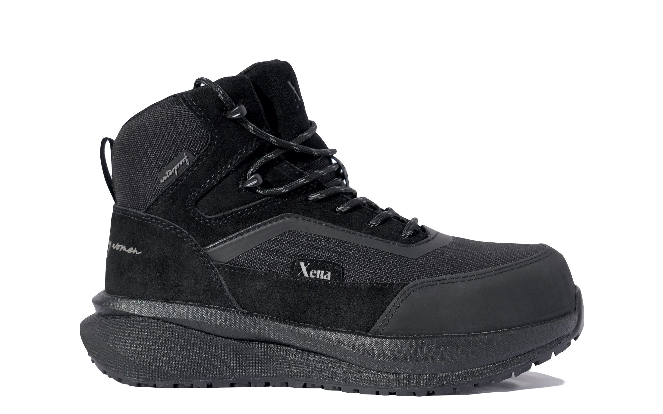 Luna Women's Work Athletic High-Top Composite Toe Safety Boot in Black • Waterproof, Puncture Resistant, Electrical Hazard • Made by Xena Workwear