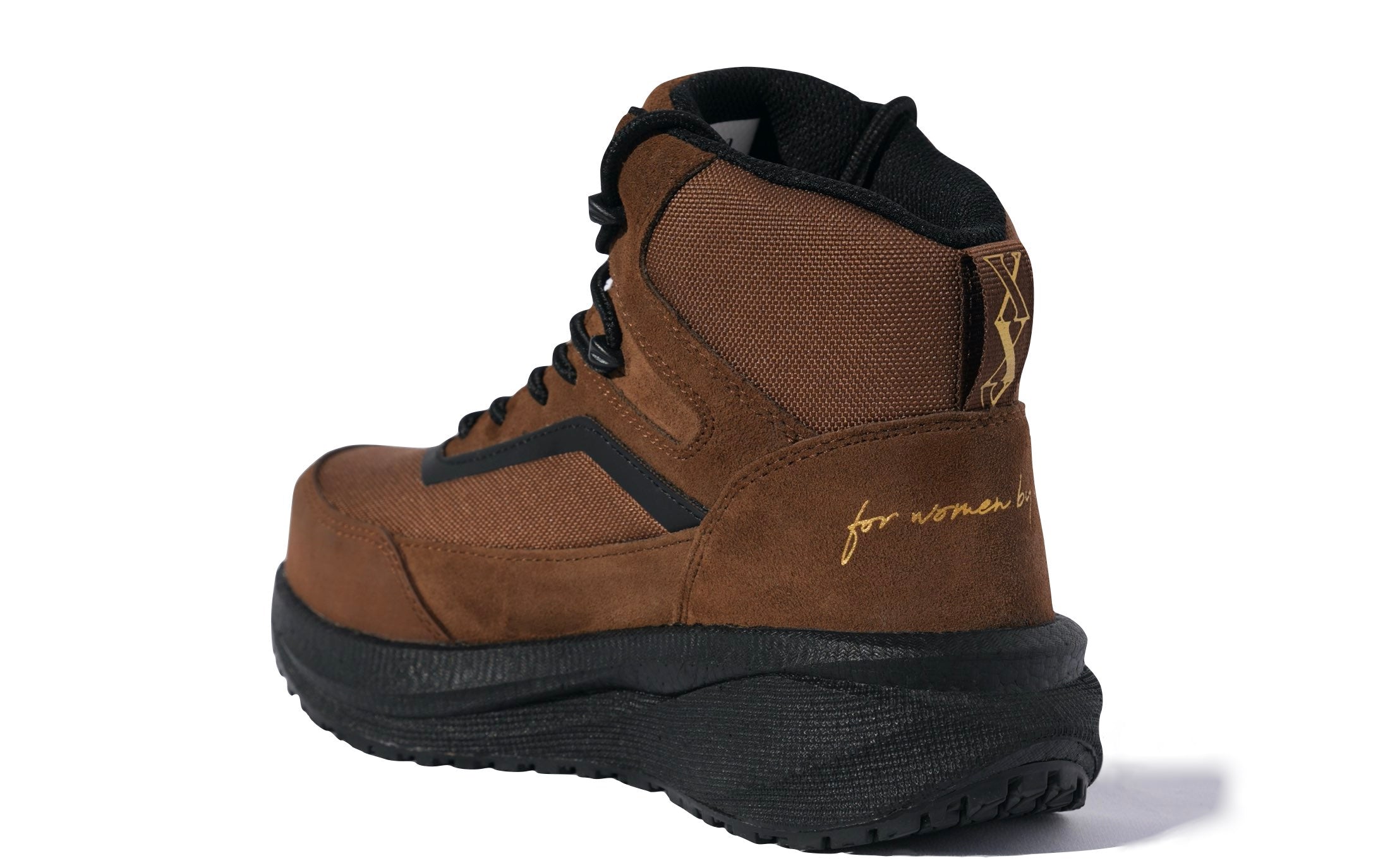 Luna Women's Work Athletic High-Top Composite Toe Safety Boot in Brown • Waterproof, Puncture Resistant, Electrical Hazard • Made by Xena Workwear
