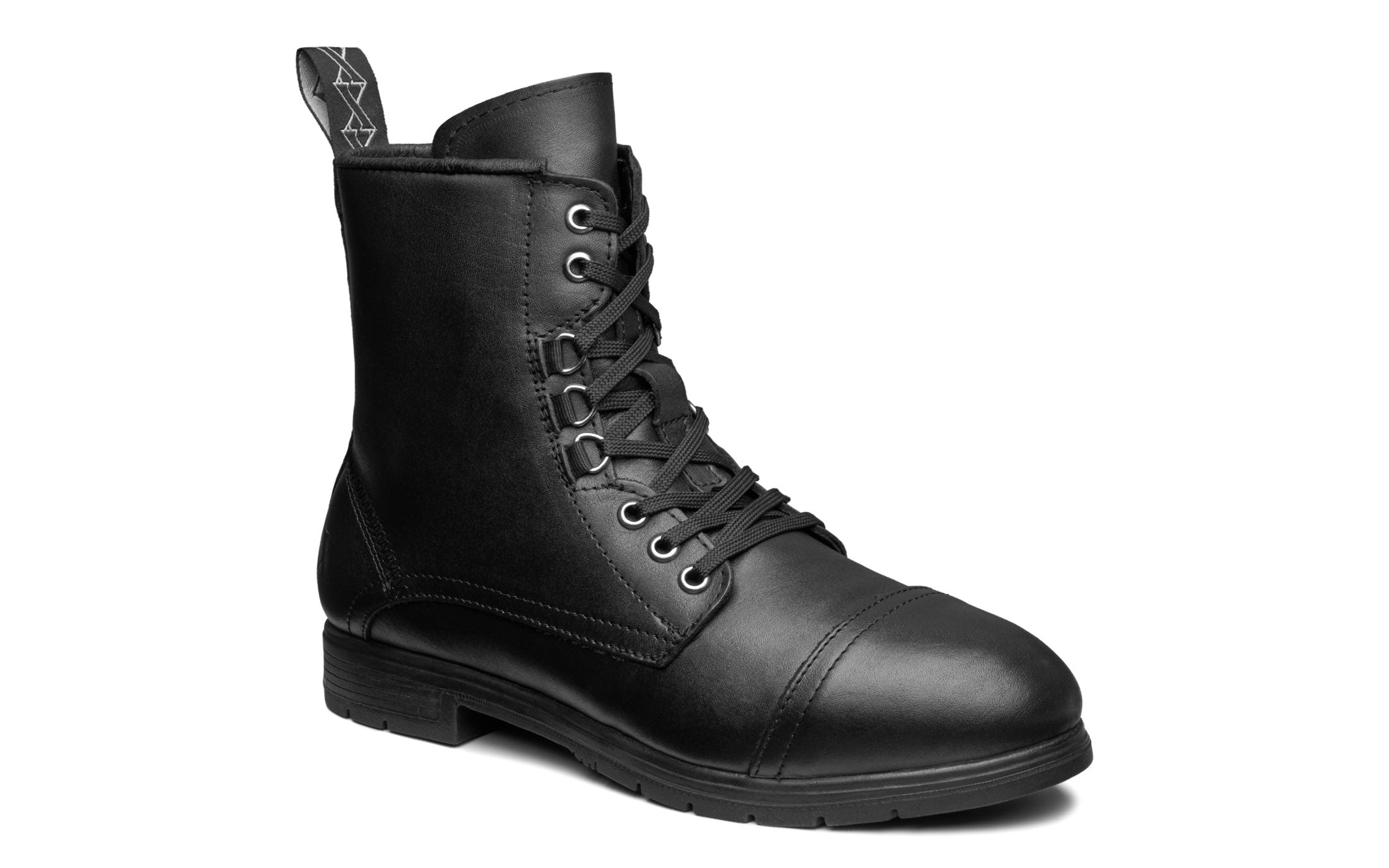 Spice EH Rated Steel-Toe Safety Combat Motorcycle Boot | Designed for Women by Women | ASTM Certified, Featuring Lace-Ups, and Side Zipper | Full Grain Jet Black Leather | Xena Workwear