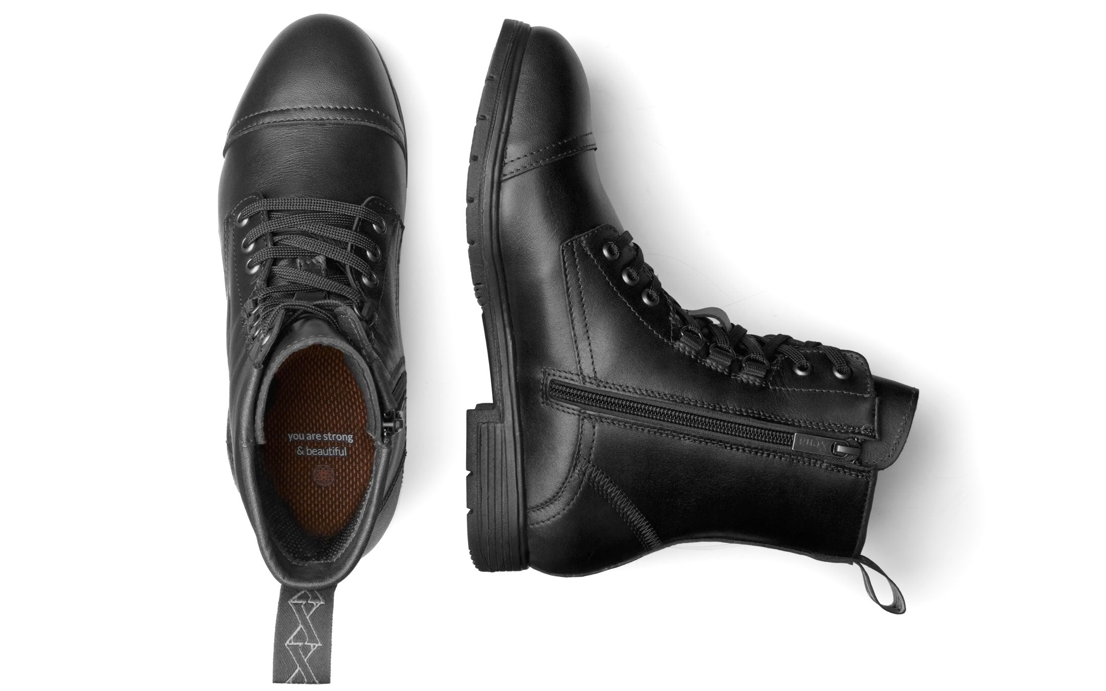 Spice Boot for Women — Jet Black · top view showing zipper closure and lace-up front · breathable lining
