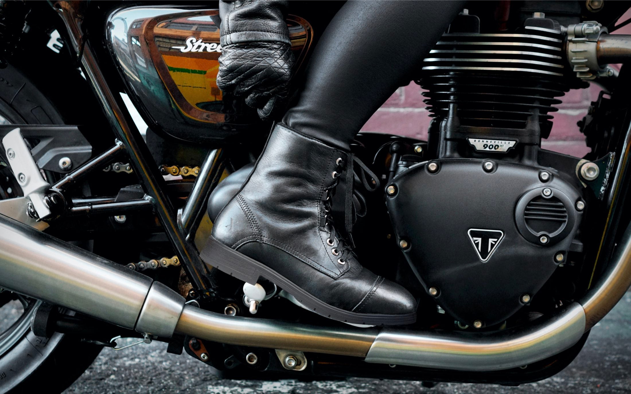 Spice EH Rated Steel-Toe Safety Combat Motorcycle Boot | Designed for Women by Women | ASTM Certified, Featuring Lace-Ups, and Side Zipper | Full Grain Jet Black Leather | Xena Workwear