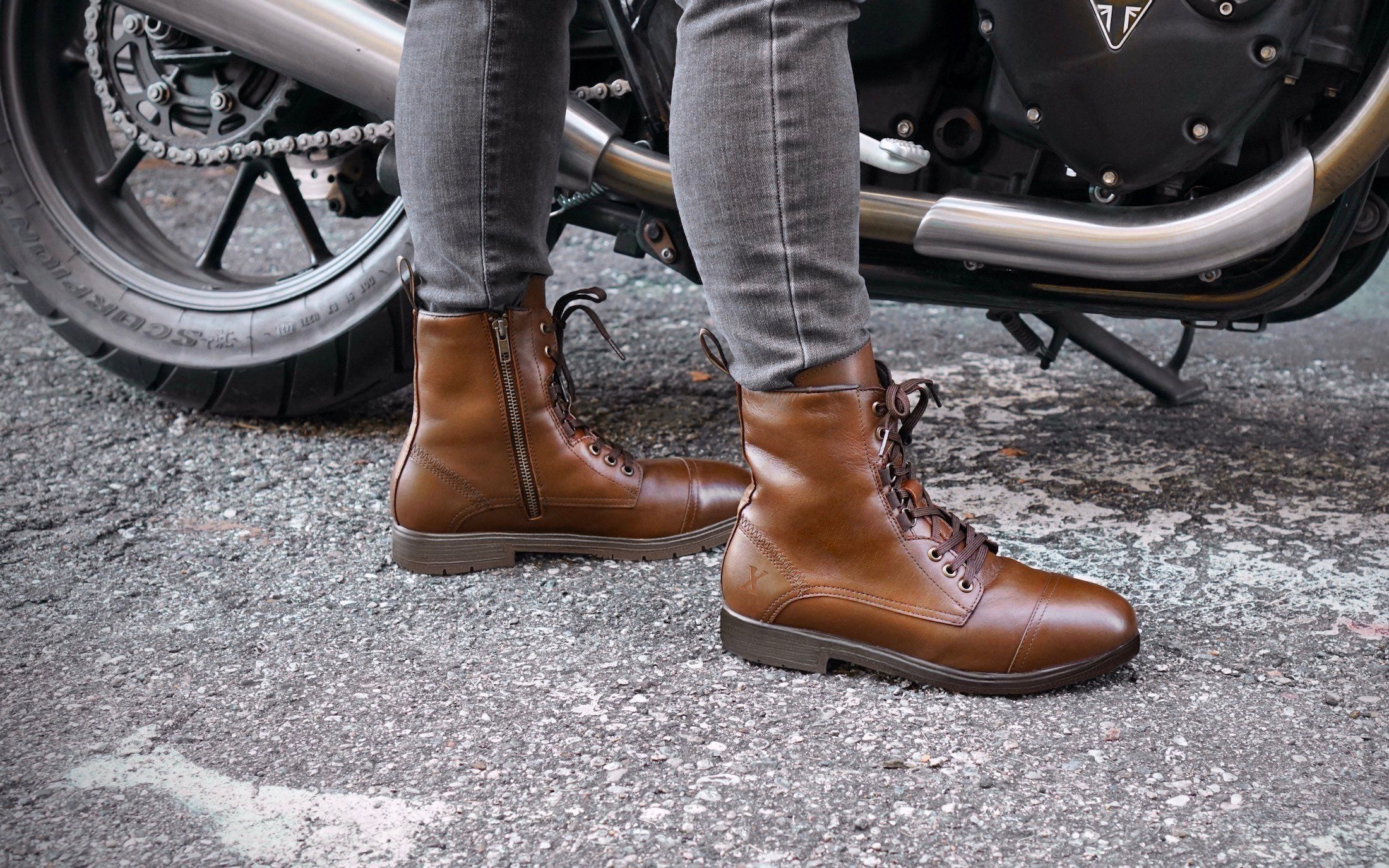 Spice Electrical Hazard EH Rated Steel-Toe Safety Combat Motorcycle Boot | Designed for Women by Women | ASTM Certified, Featuring Lace-Ups, and Side Zipper | Full Grain Mystic Dune Leather | Xena Workwear