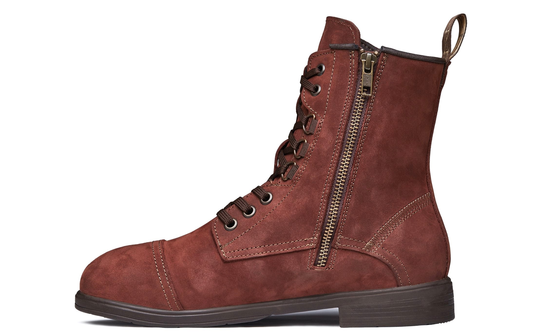 Spice Women's Combat Steel-Toe Motorcycle Safety Work Boot | ASTM Certified, Featuring Lace-Ups, and Side Zipper | Waterproof Dark Lava Nubuck Leather | Made by Xena Workwear