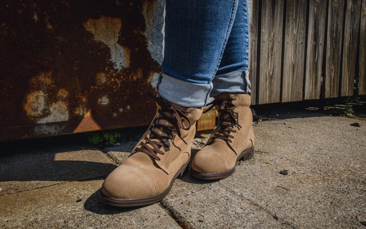 Inertia Electrical Hazard EH Certified Steel Toe Women's Lace Up Work Boot | Waterproof & Durable Leather | Suede Desert Sand | Xena Workwear