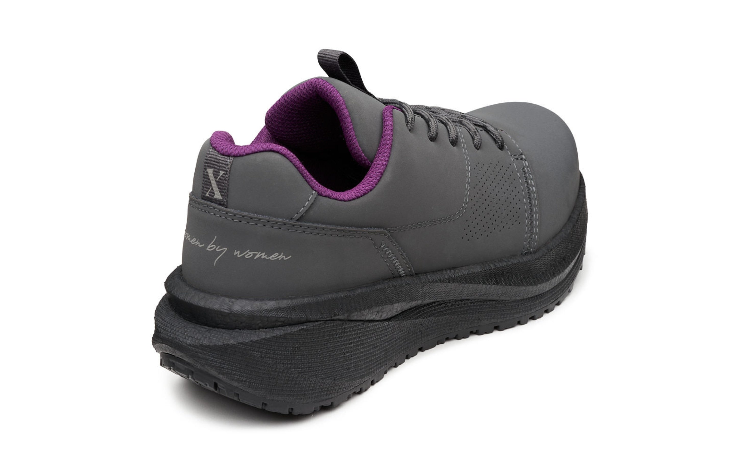 Astra Composite Toe Safety Sneaker for Women — Gray SD Rated · back and heel view showing outsole