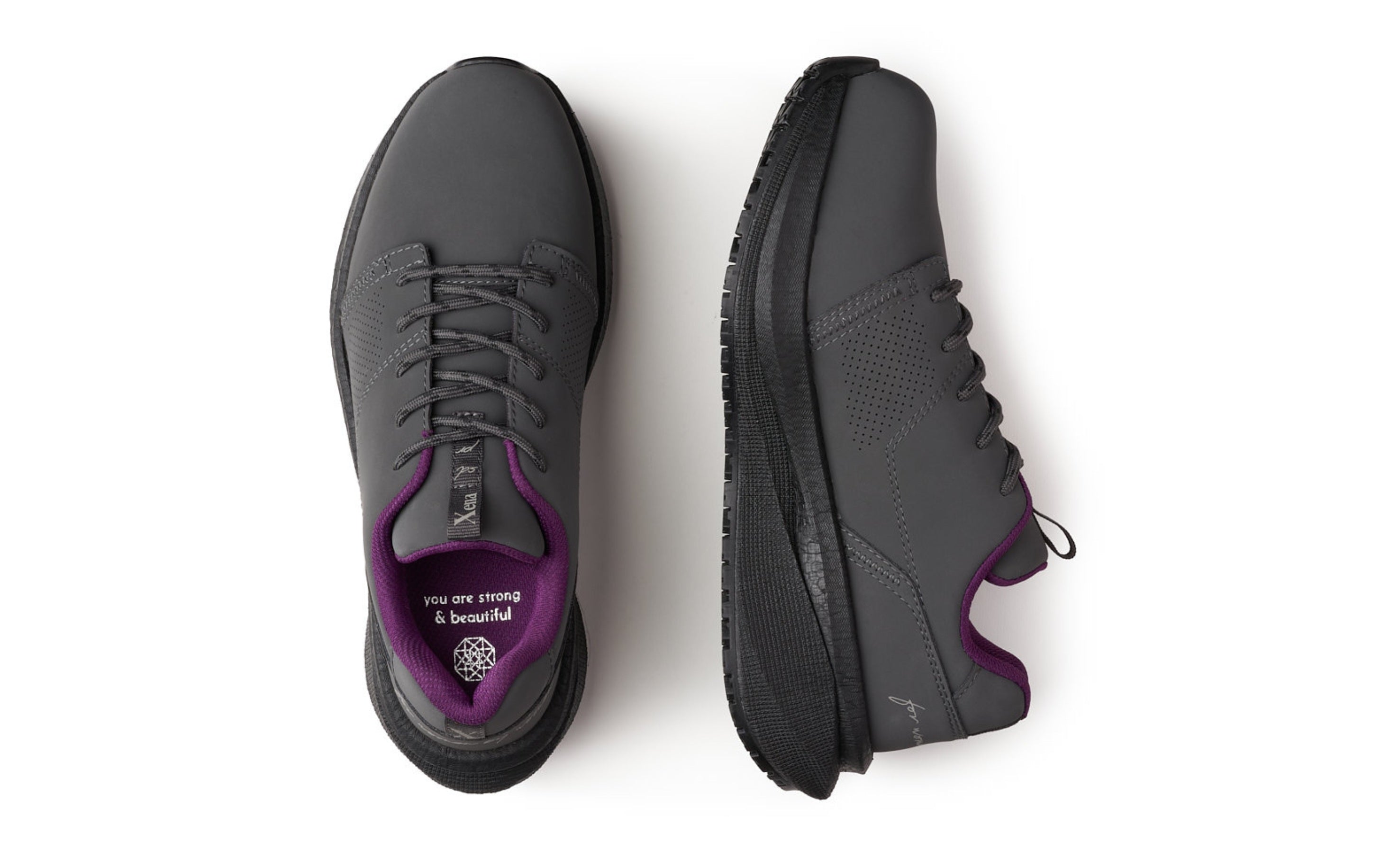 Astra Composite Toe Safety Sneaker for Women — Gray SD Rated · top-down and side view pair