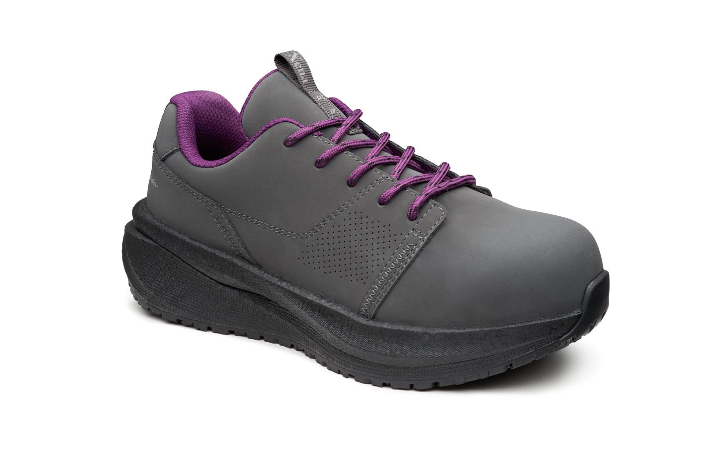 Astra Composite Toe Safety Sneaker for Women — Gray SD Rated · angled view highlighting lace-up closure
