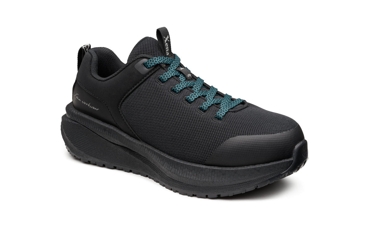 Astra Lite Composite Toe Safety Sneaker for Women — Black Mesh EH Rated · angled view highlighting lace-up closure