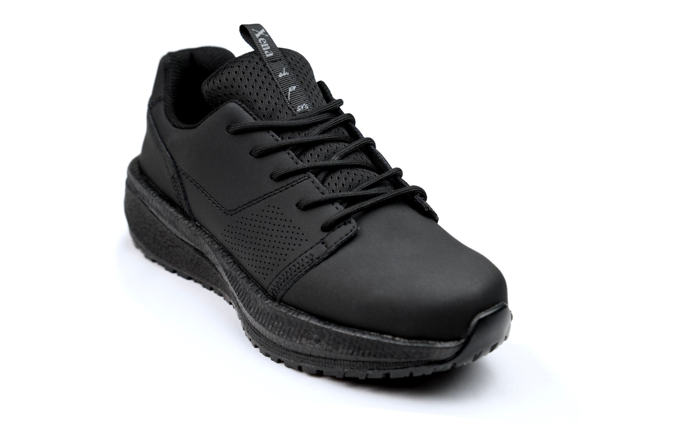 Astra Women's Athletic Work Sneaker • Nonslip SRO, Puncture Resistant PR, Electrical Hazard EH • Black Silver Action Leather