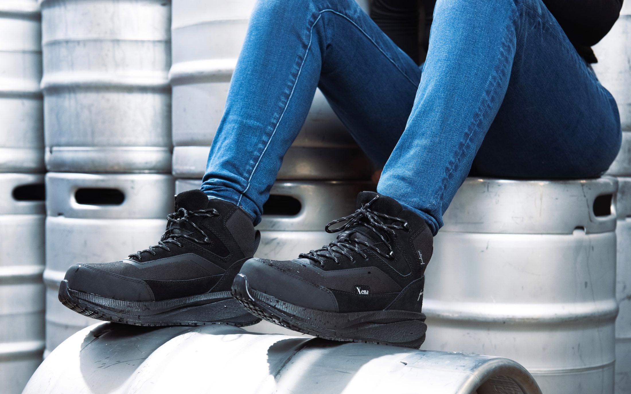 Luna Women's Work Athletic High-Top Composite Toe Safety Boot in Black • Waterproof, Puncture Resistant, Electrical Hazard • Made by Xena Workwear