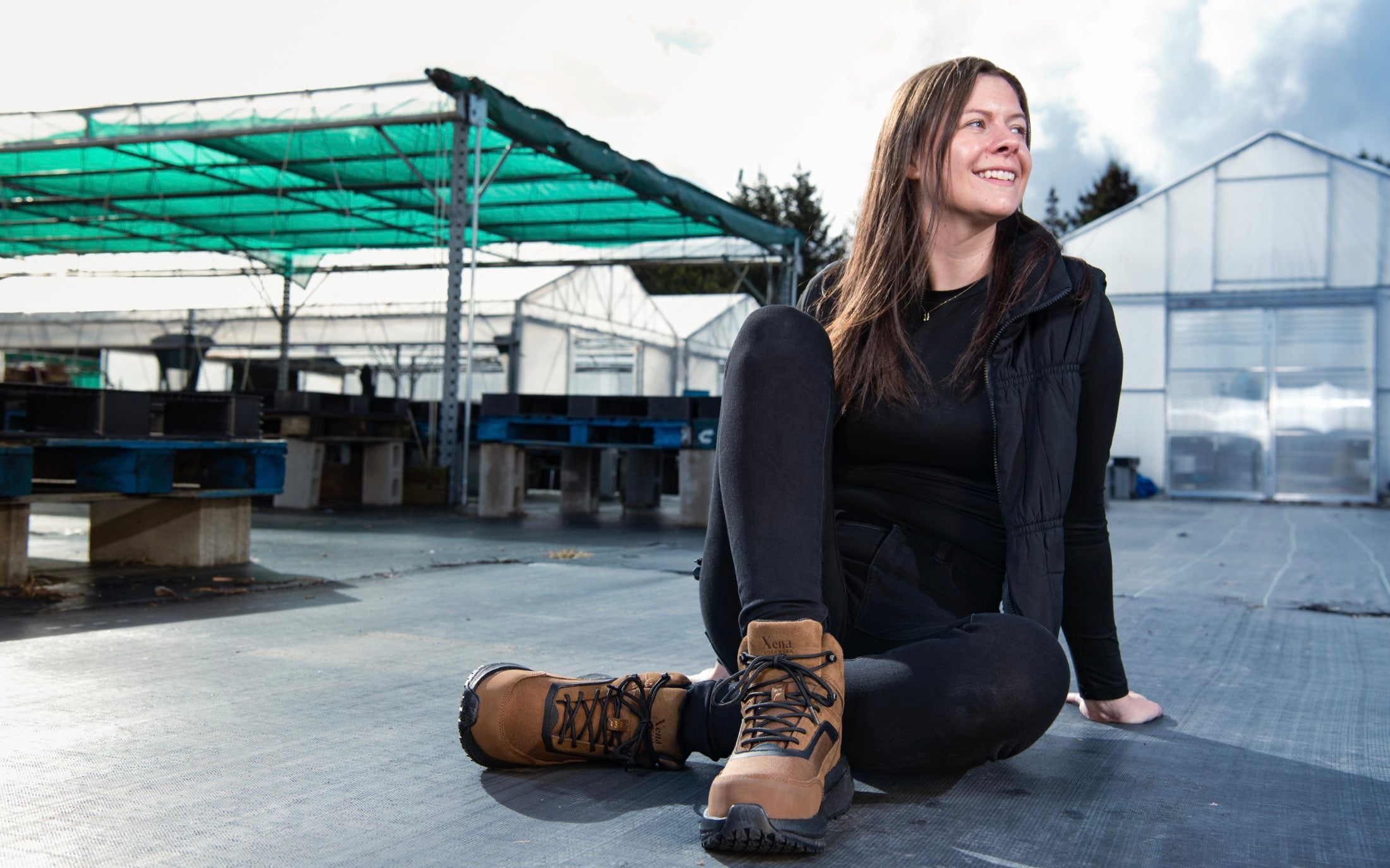 Luna Women's Work Athletic High-Top Composite Toe Safety Boot in Brown • Waterproof, Puncture Resistant, Electrical Hazard • Made by Xena Workwear