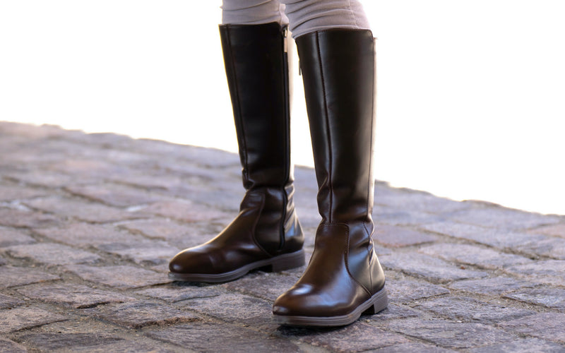 Weathered Nova EH Rated Steel-Toe Safety Riding Boot for Women in Full-Grain Chestnut Brown by Xena Workwear