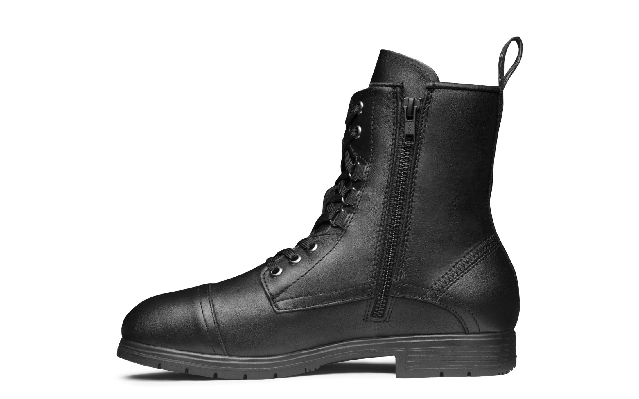 Spice EH Rated Steel-Toe Safety Combat Motorcycle Boot | Designed for Women by Women | ASTM Certified, Featuring Lace-Ups, and Side Zipper | Full Grain Jet Black Leather | Xena Workwear