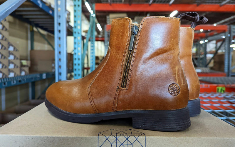 Weathered Collection | Omega EH Rated Steel-Toe Safety Boot in Full-Grain Bourbon Brown Leather | Xena Workwear for Women by Women