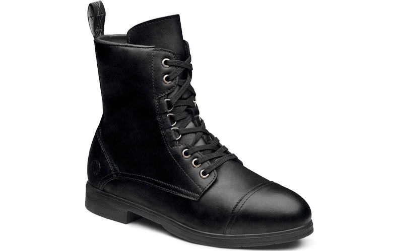 Spice Steel-Toe Safety Combat Motorcycle Boot | Designed for Women by Women | ASTM Certified, Featuring Lace-Ups, and Side Zipper | Full Grain Jet Black Leather | Xena Workwear